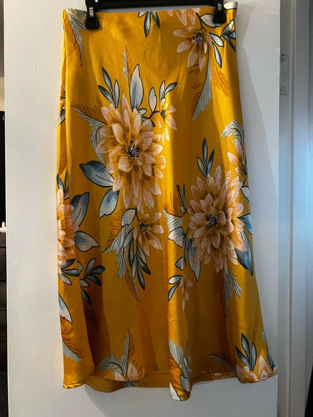 Forever 21 Mustard Yellow Floral A-Line Midi Skirt